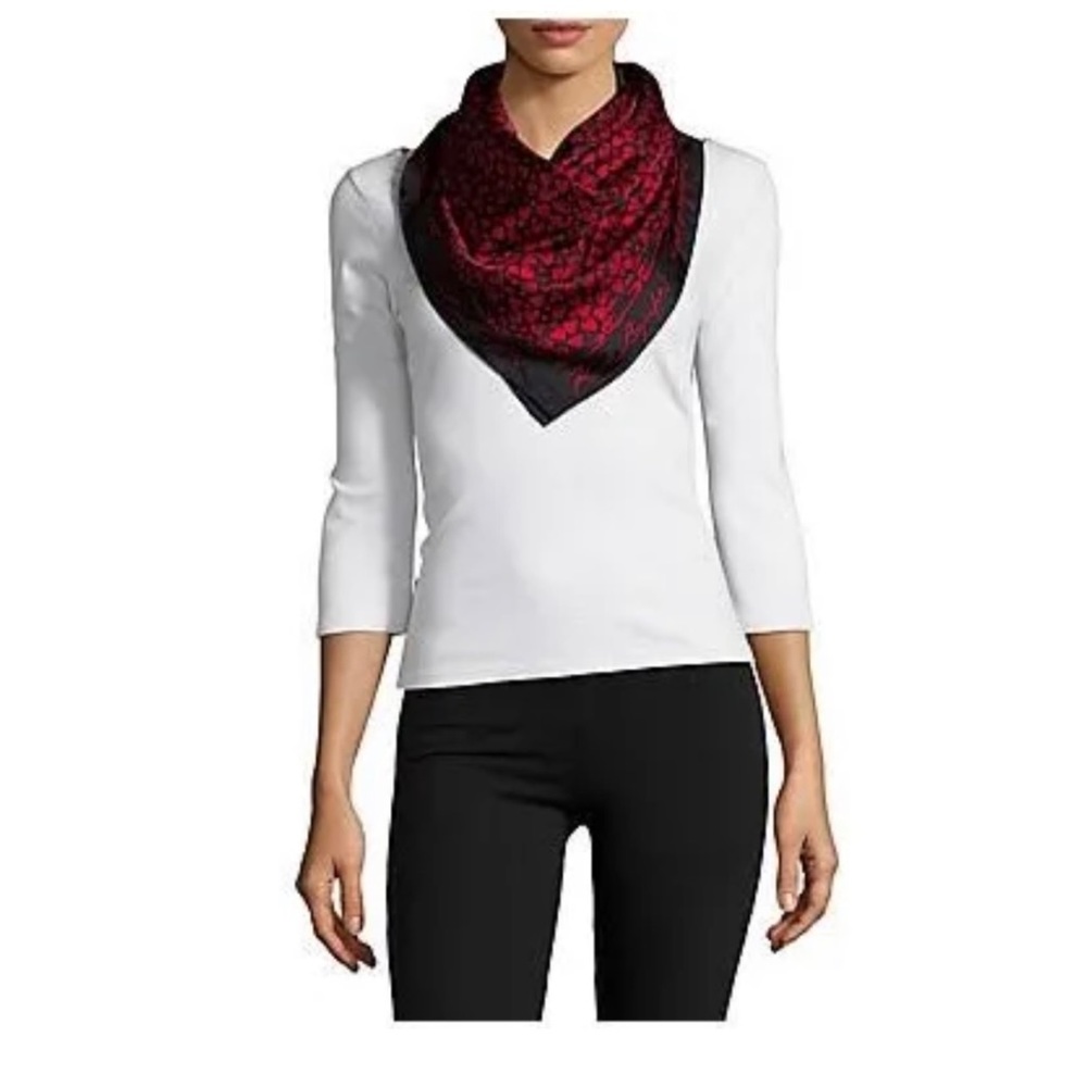 Karl Lagerfeld Paris Silk Hearts Safety Pins Red & Black Square Scarf OS NWT